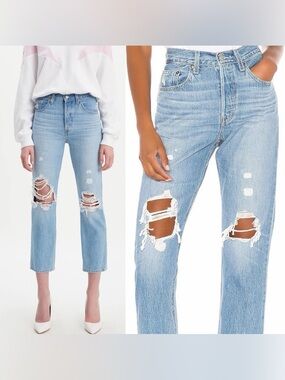 Levi’s 501 Original Cropped Ripped Distressed Jeans Size 26